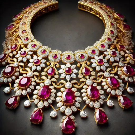 Gold Ruby and Diamond Necklace